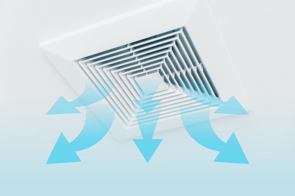 Air duct vent with blue arrows indicating clean air free from allergens