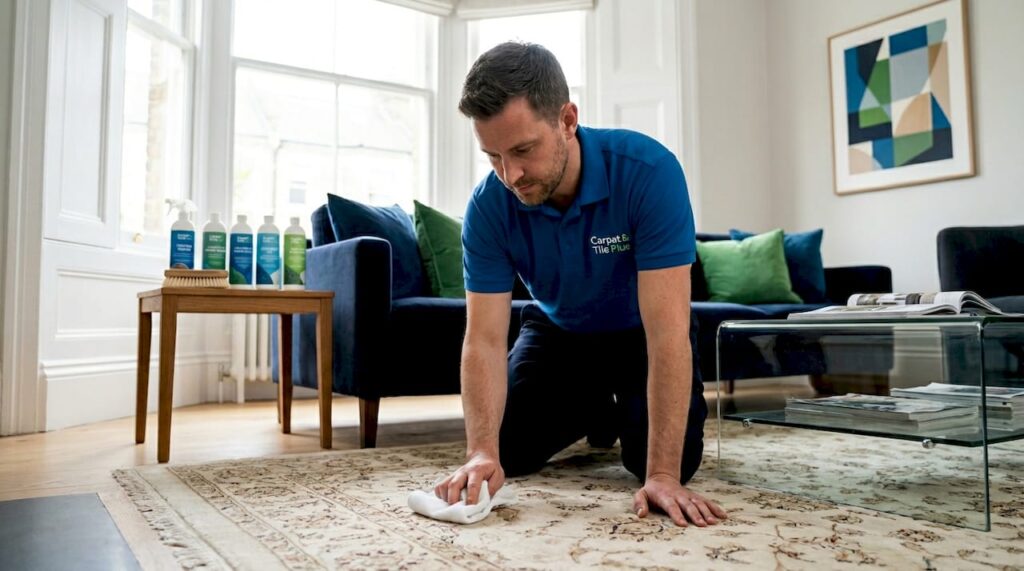 Professional cleaning luxury carpet in stylish living room