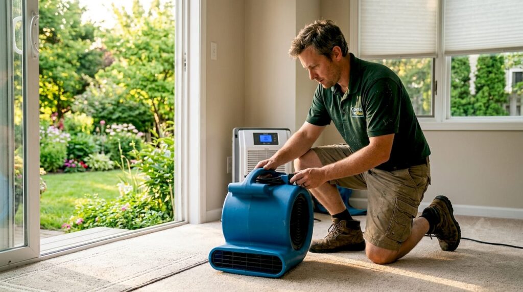Carpet cleaner setting up quick dry tools