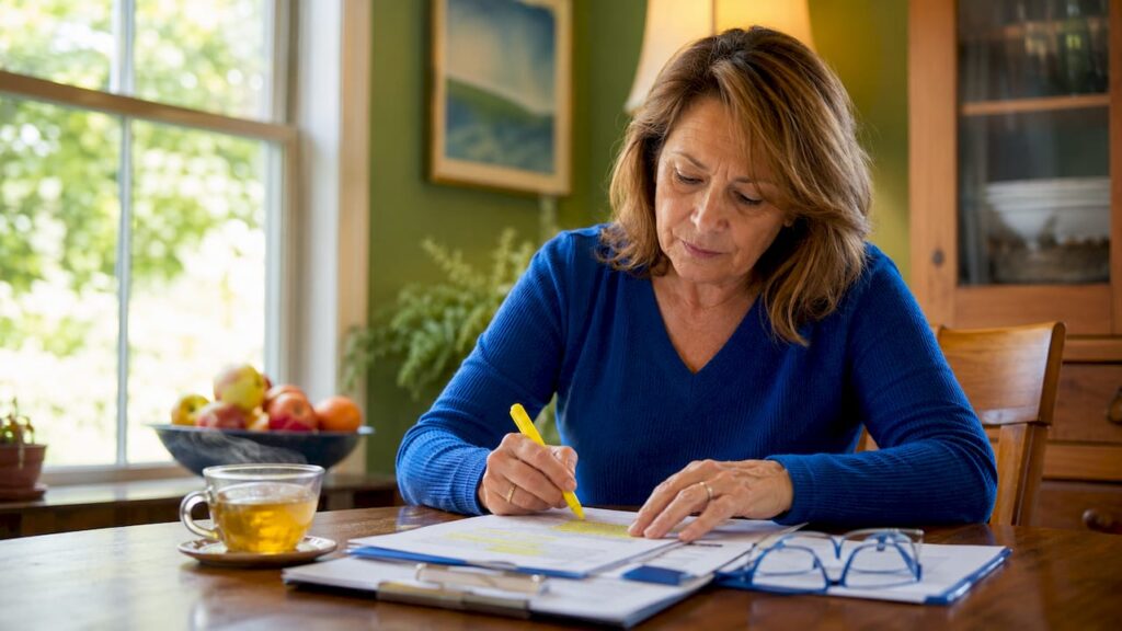 Woman reading carpet cleaning reviews