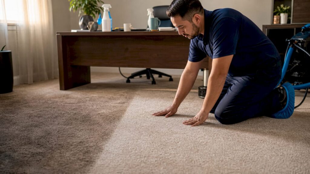 Carpet cleaner showing before and after carpet cleaning