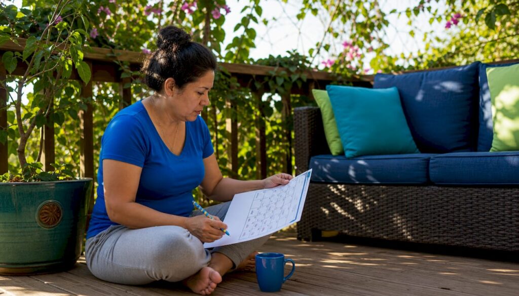 Woman marking carpet cleaning date on calendar