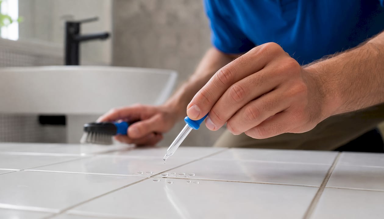 Performing water bead test on grout surface