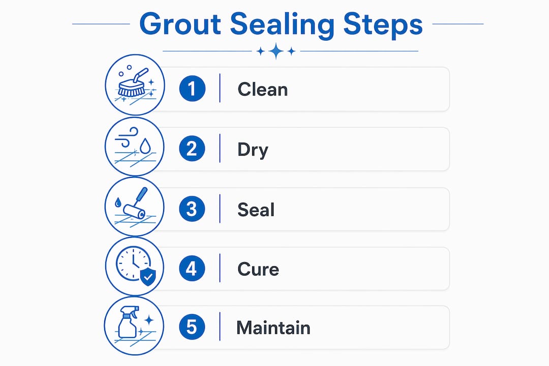 Infographic showing bathroom grout sealing steps
