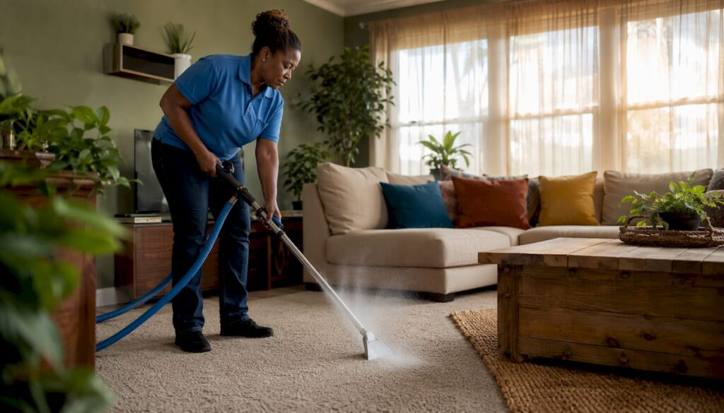 Professional spraying pre-treatment on carpet