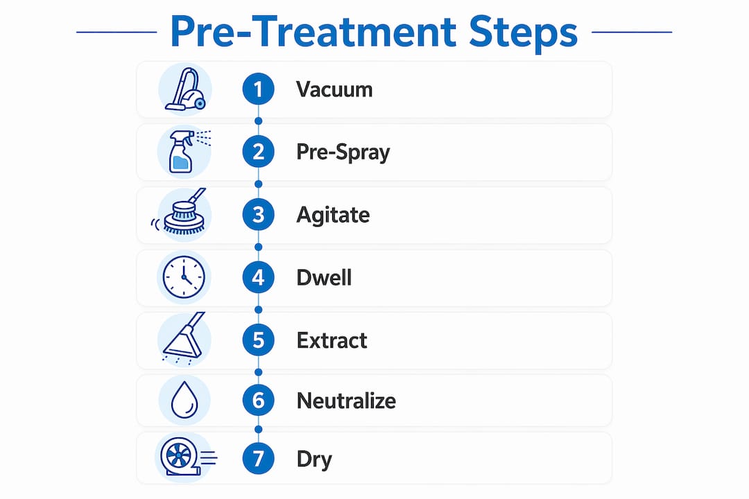 Infographic illustrating carpet pre-treatment steps