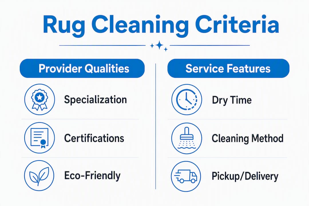 Infographic comparing rug cleaning criteria categories