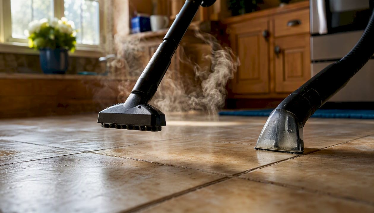 Steam cleaning grout with extraction