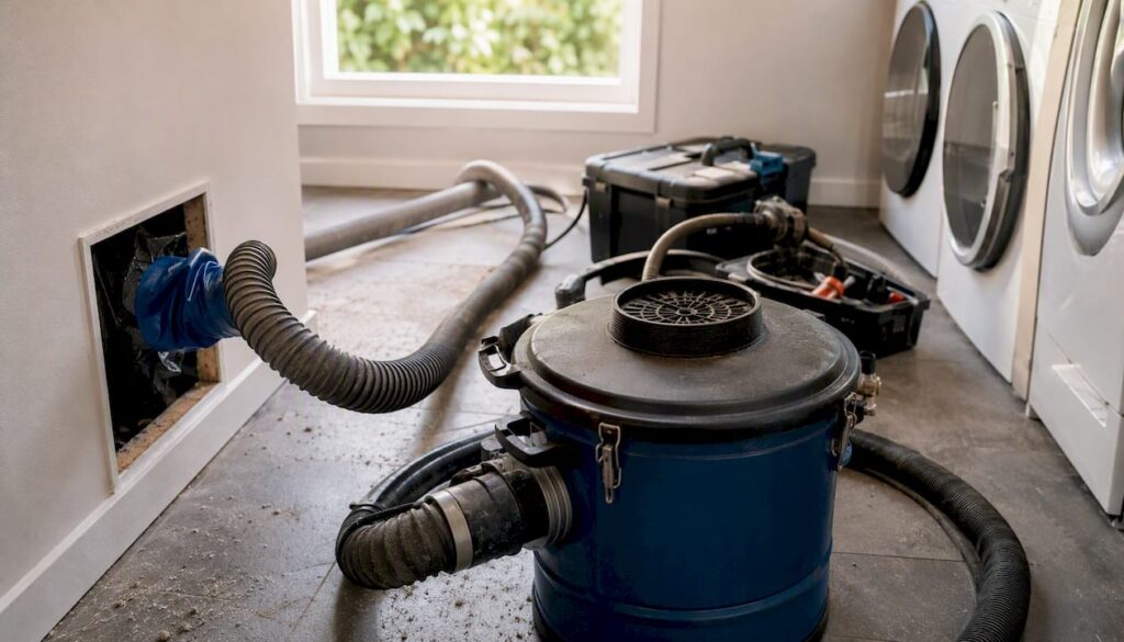 HVAC negative pressure duct cleaning setup
