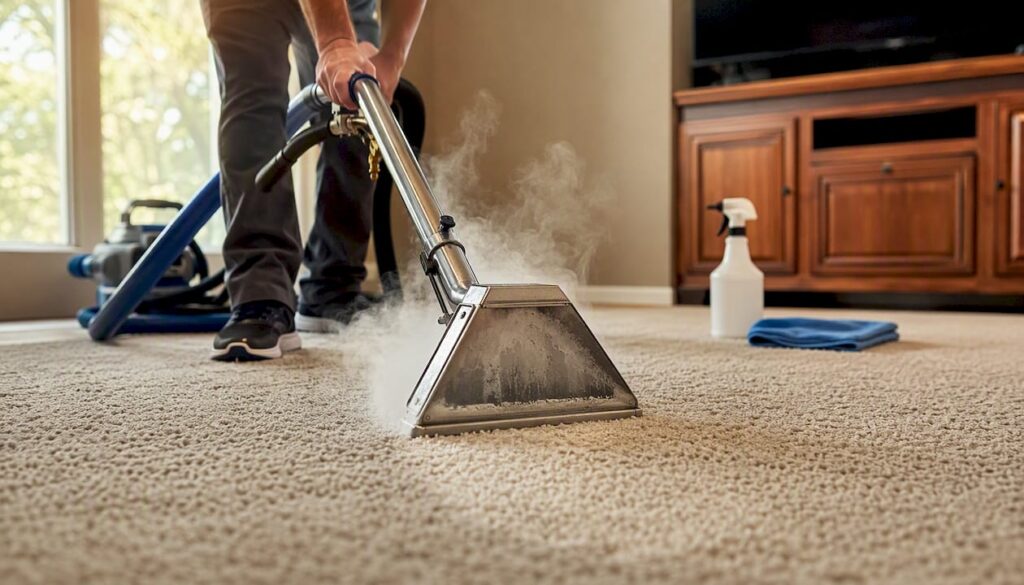Close-up carpet cleaning on nylon fiber