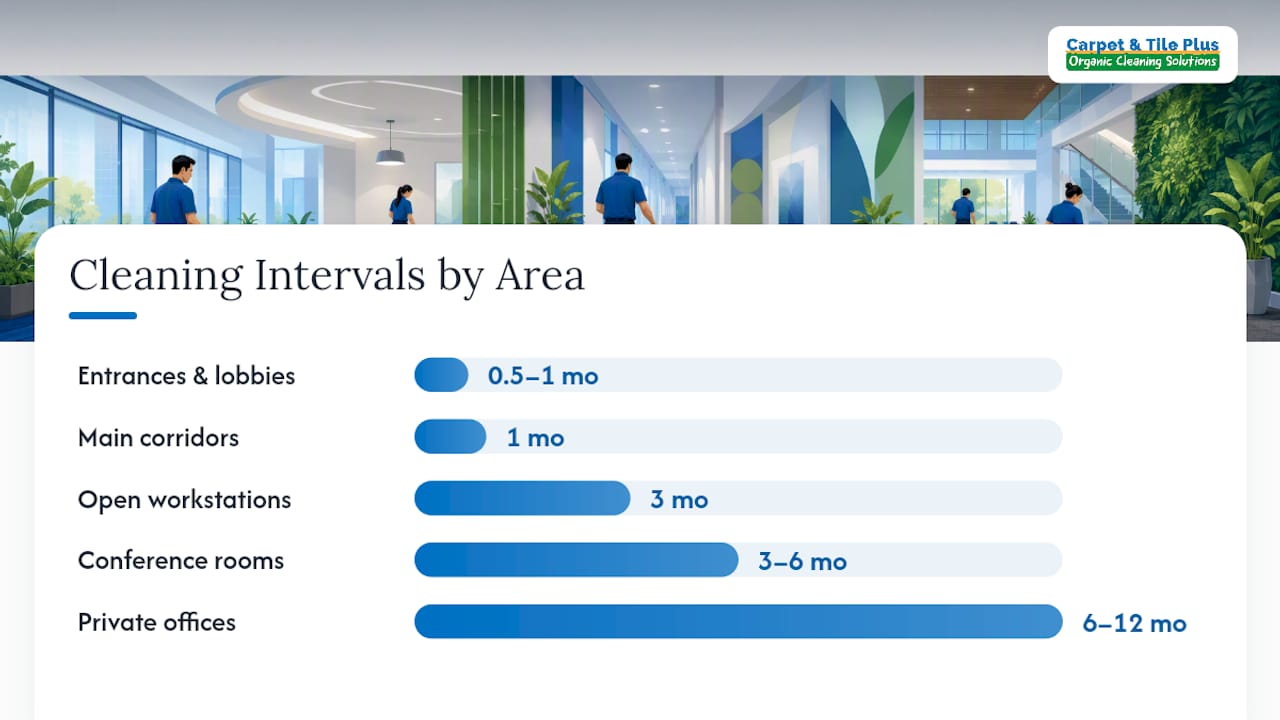 Diagram of office carpet cleaning frequency by zone