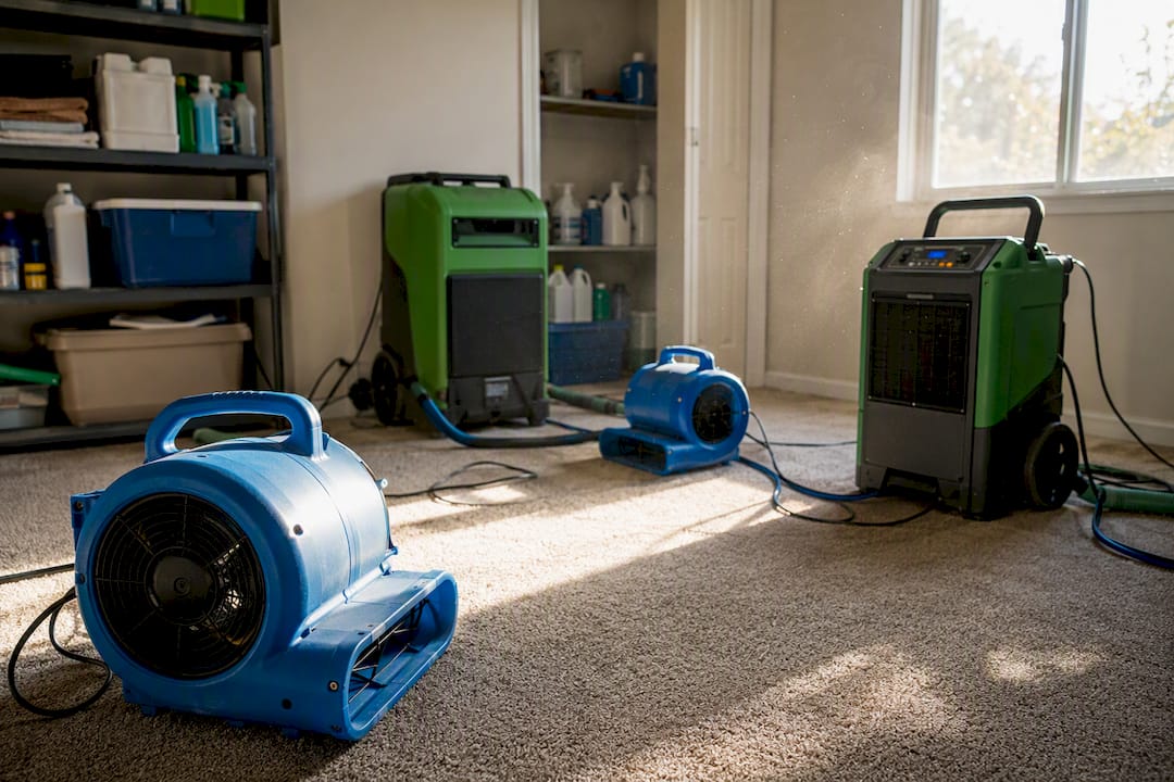 Commercial carpet drying machines in basement