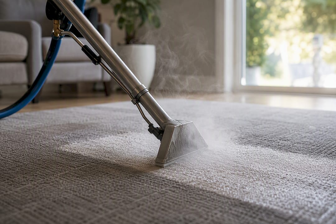 Truck-mounted carpet cleaning nozzle on carpet