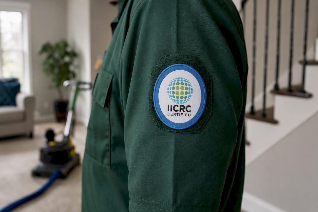 Certified carpet cleaning technician's badge close-up