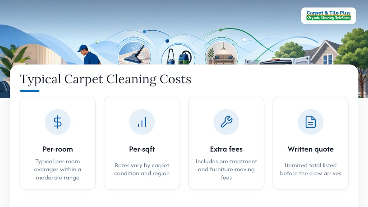 Diagram of carpet cleaning pricing factors and ranges