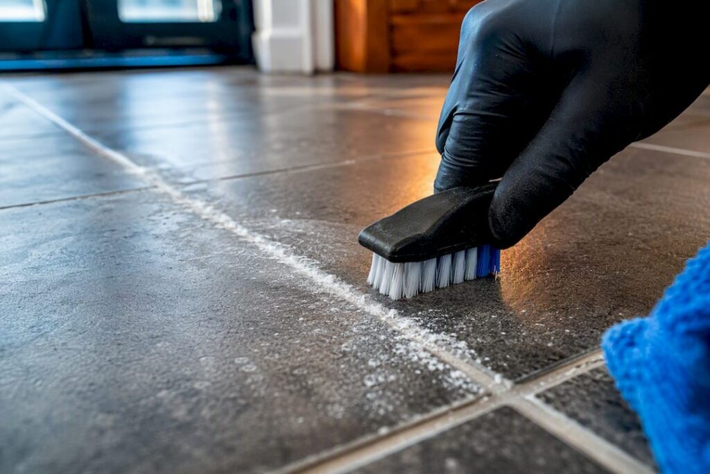 White efflorescence on grout joints