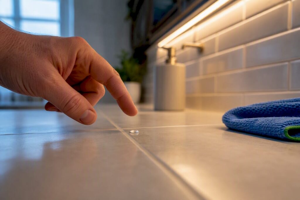 Water droplet testing grout absorption