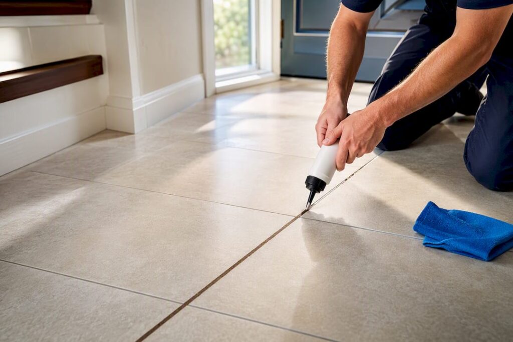 Applying pigmented sealer to grout lines