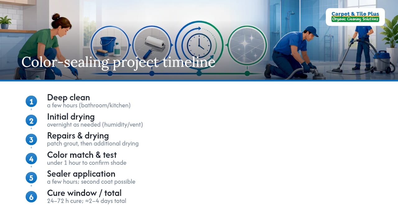 Color sealing project timeline from cleaning to cure