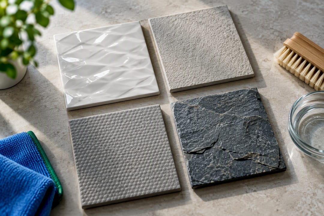 Four textured tile material samples
