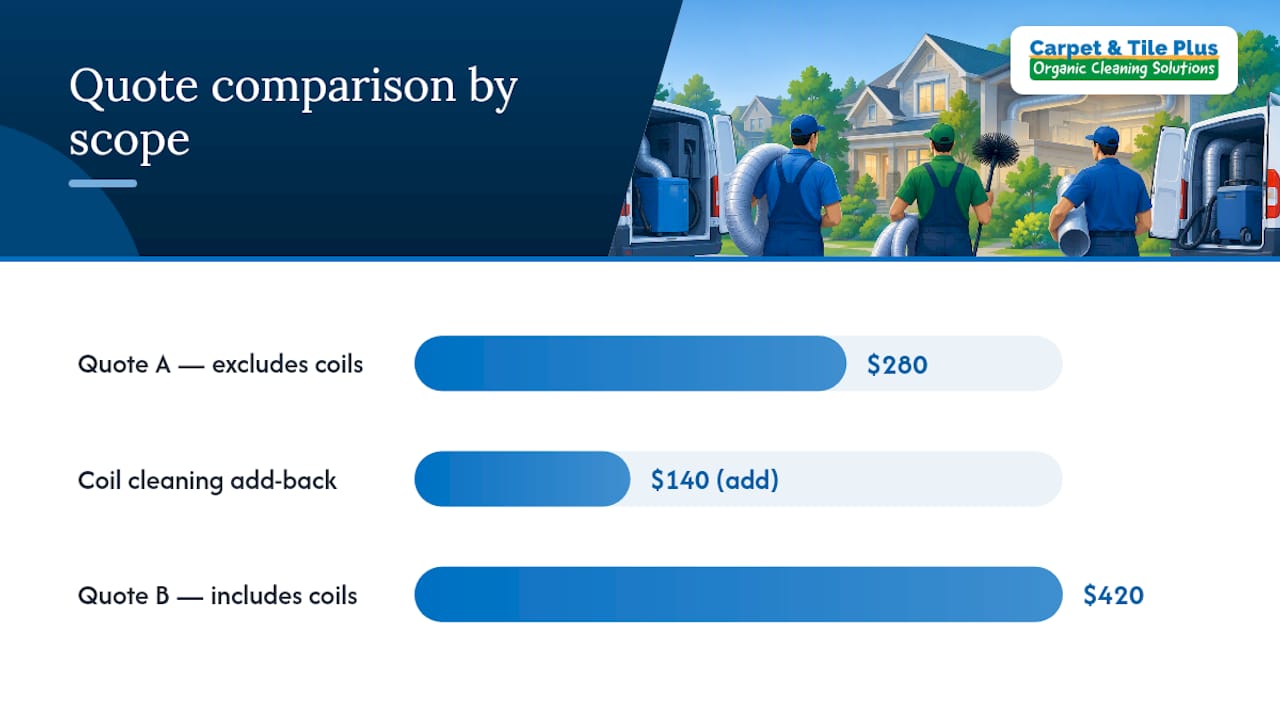 Comparison of duct cleaning prices and included scope