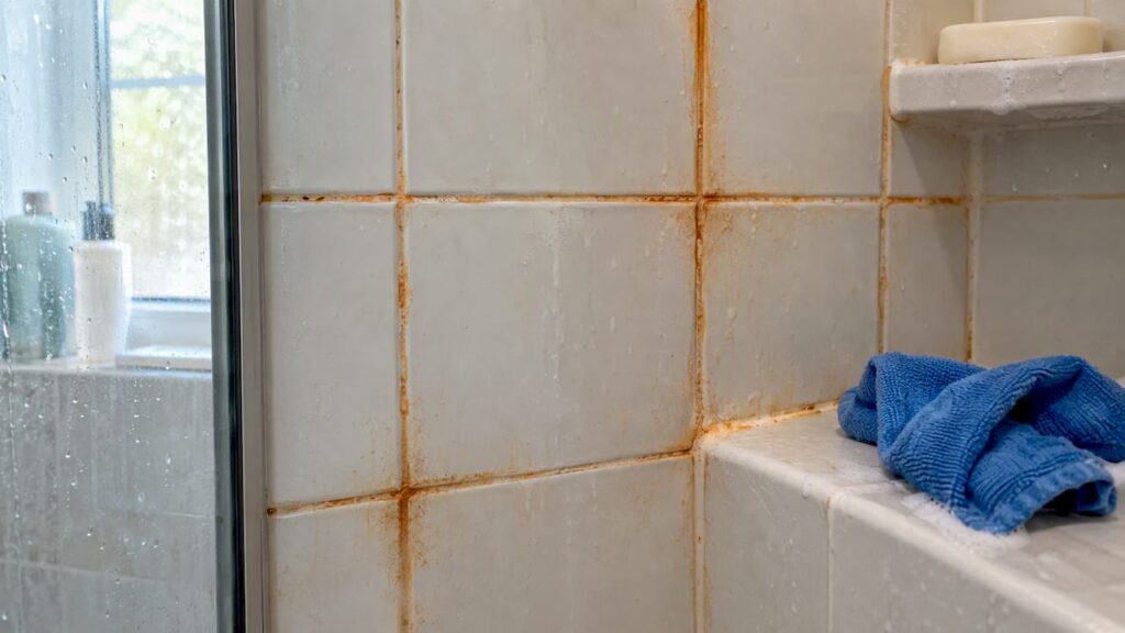 Orange staining along residential shower grout